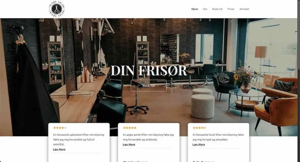 En færdiglavet hjemmeside til en frisør, lavet af GranumWeb.
